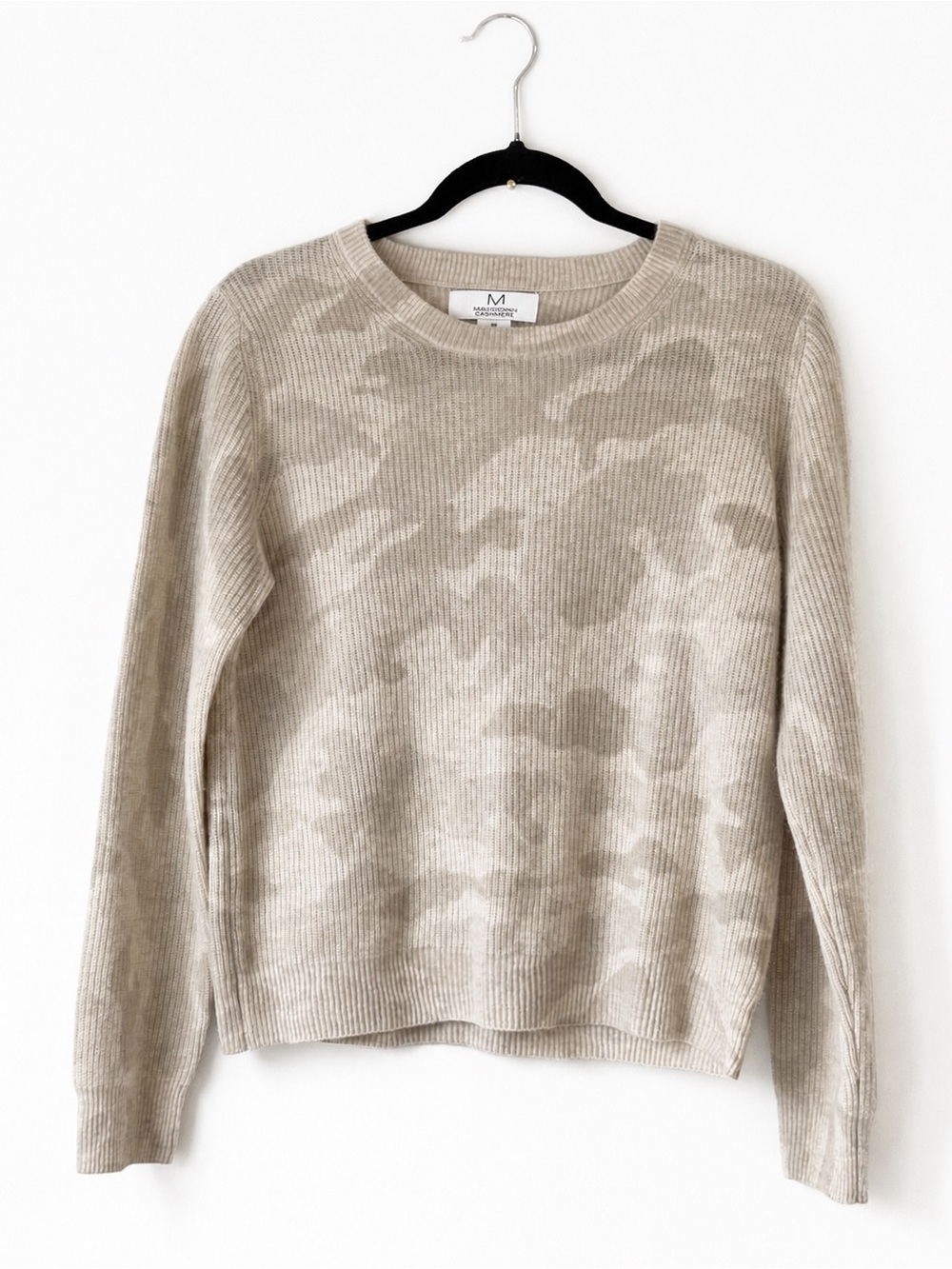 Magaschoni 100% Cashmere Beige Camo Crewneck Sweater Medium Soft Luxury Knit